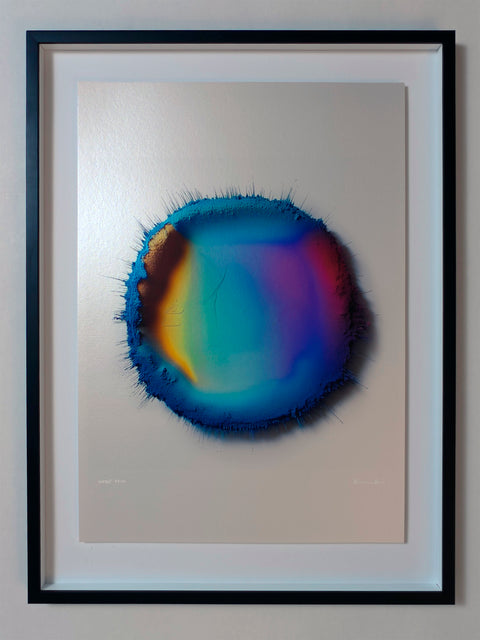 IMPACT 0014 by Kalle Hellzén, hand-signed one-of-one original presented in float mount with Museum Glass and black frame. Archival pigment on Hahnemühle Photo Rag Metallic 340gsm.