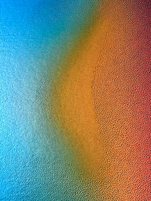 IMPACT 0015 by Kalle Hellzén, hand-signed one-of-one original. Archival pigment on Hahnemühle Photo Rag Metallic 340gsm, from macro studies of pigment, medium, chemistry, and physics under chromatic pressure. Alternate view.