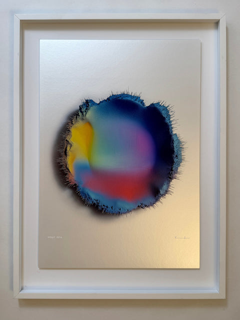 IMPACT 0016 by Kalle Hellzén, hand-signed one-of-one original presented in float mount with Artglass and a white frame. Archival pigment on Hahnemühle Photo Rag Metallic 340gsm.
