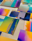 Phone lock screen showing prints for Kalle Hellzen's Palma show laid out across the atelier work table, as wallpaper.