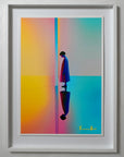 Private Sun by Atelier Kalle Hellzén, A2 open-edition print float-mounted behind museum glass in a white frame.