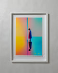 Private Sun by Atelier Kalle Hellzén, A3 open-edition print float-mounted behind museum glass in a white frame.
