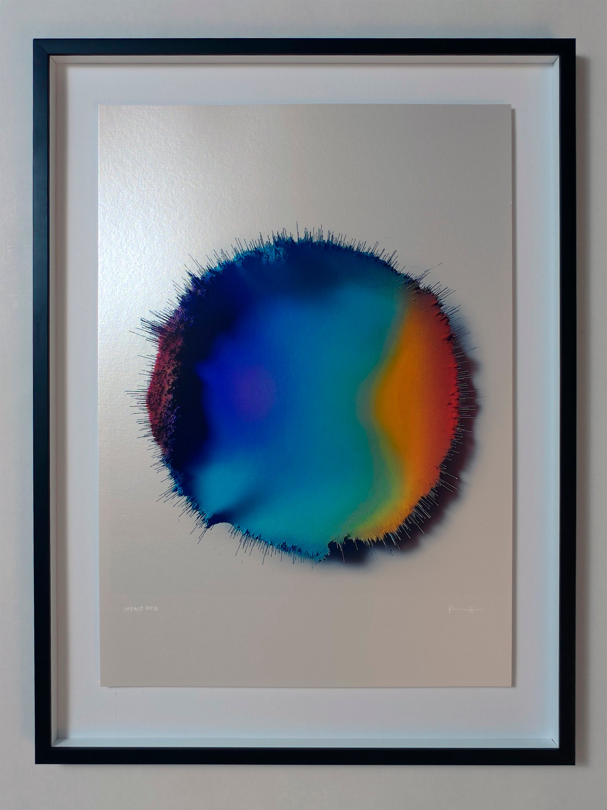 IMPACT 0015 by Kalle Hellzén, hand-signed one-of-one original presented in float mount with Museum Glass and black frame. Archival pigment on Hahnemühle Photo Rag Metallic 340gsm.