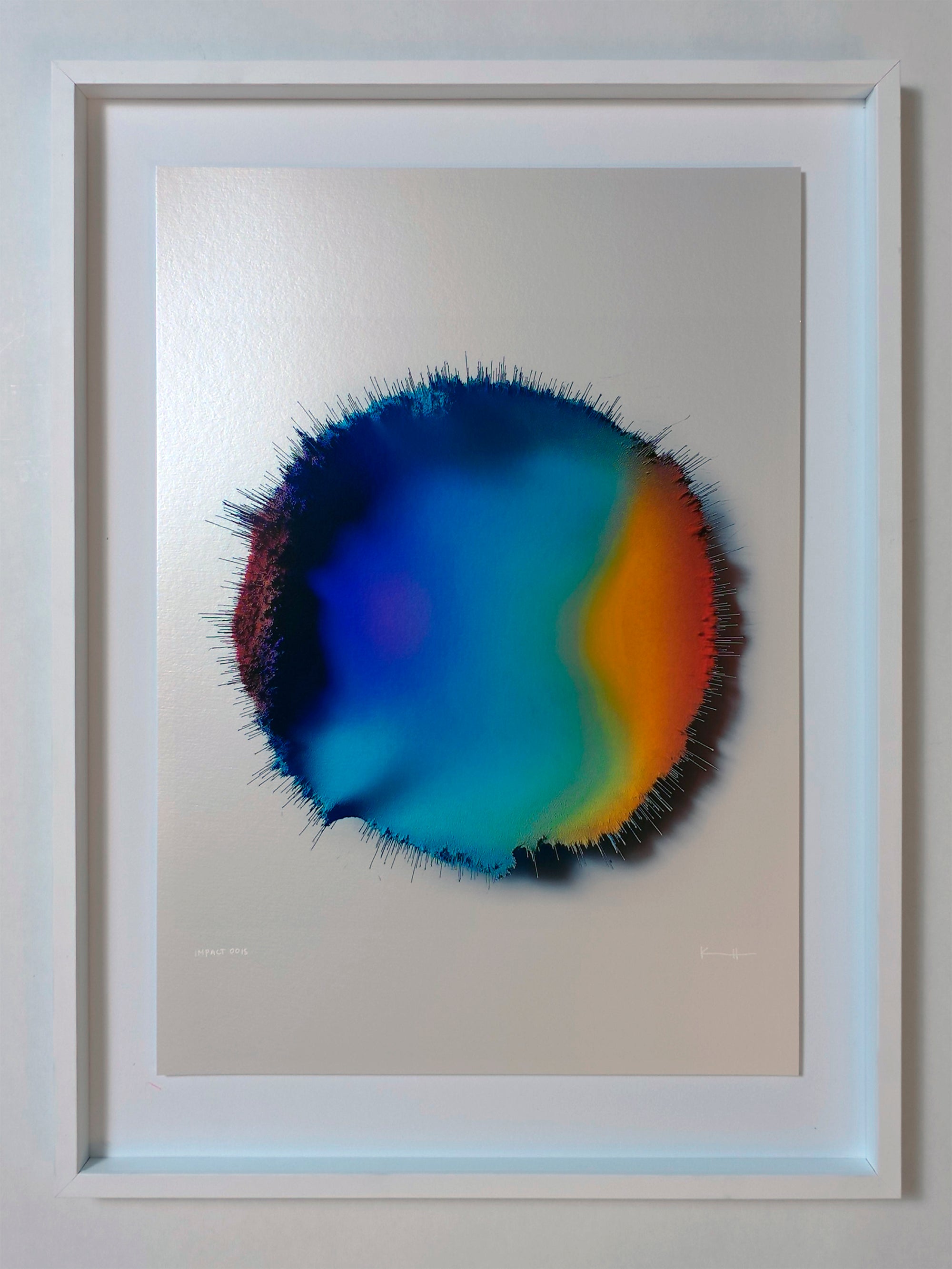 IMPACT 0015 by Kalle Hellzén, hand-signed one-of-one original presented in float mount with Museum Glass and white frame. Archival pigment on Hahnemühle Photo Rag Metallic 340gsm.