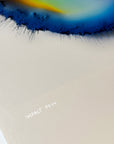 IMPACT 0014 by Kalle Hellzén, hand-signed one-of-one original. Archival pigment on Hahnemühle Photo Rag Metallic 340gsm, from macro studies of pigment, medium, chemistry, and physics under chromatic pressure. Additional perspective.