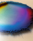 IMPACT 0014 by Kalle Hellzén, hand-signed one-of-one original. Archival pigment on Hahnemühle Photo Rag Metallic 340gsm, from macro studies of pigment, medium, chemistry, and physics under chromatic pressure. Documentation view.