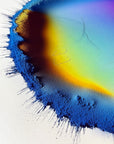IMPACT 0014 by Kalle Hellzén, hand-signed one-of-one original. Archival pigment on Hahnemühle Photo Rag Metallic 340gsm, from macro studies of pigment, medium, chemistry, and physics under chromatic pressure. Additional view.