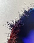 IMPACT 0015 by Kalle Hellzén, hand-signed one-of-one original. Archival pigment on Hahnemühle Photo Rag Metallic 340gsm, from macro studies of pigment, medium, chemistry, and physics under chromatic pressure. Additional view.