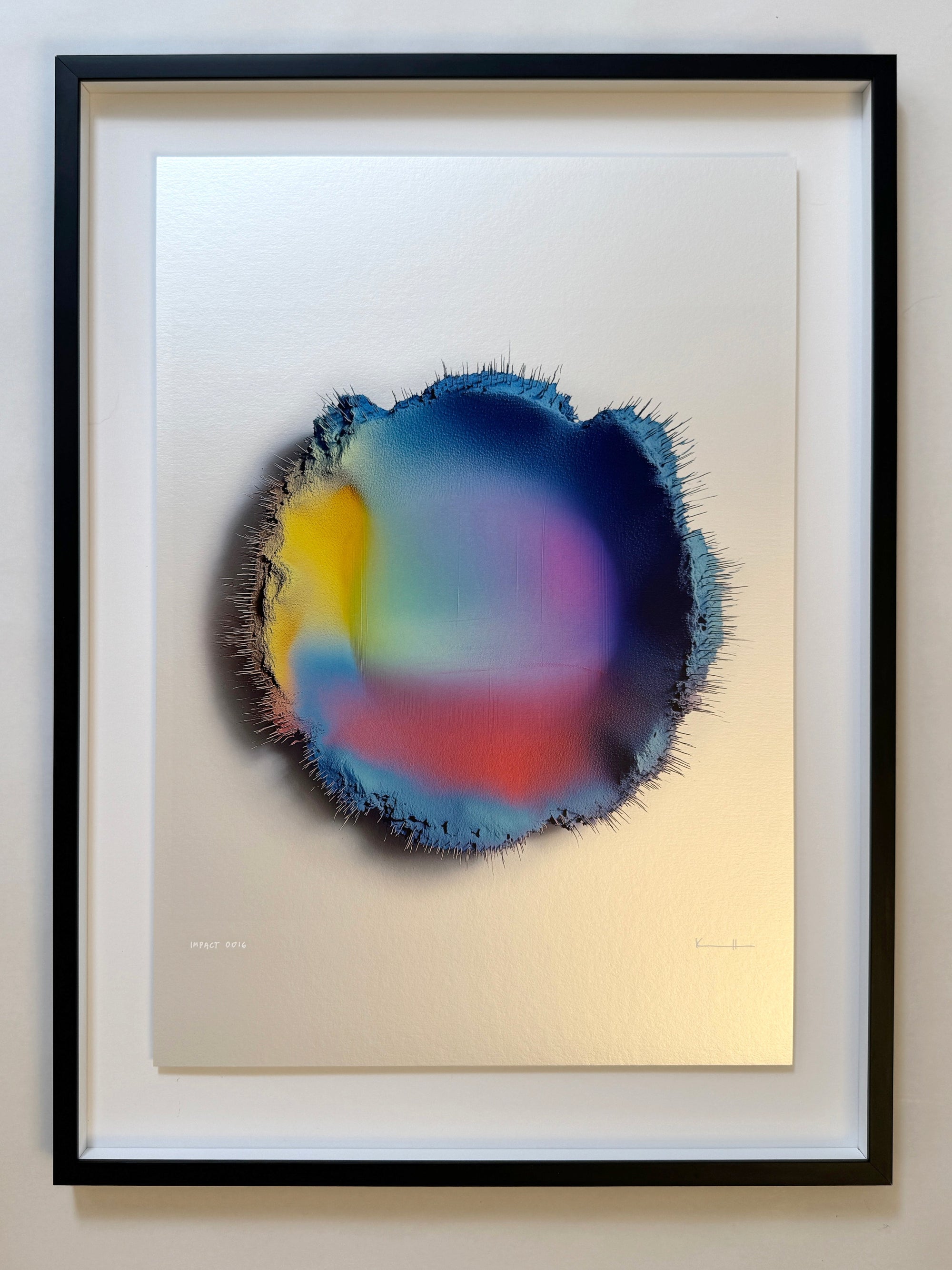 IMPACT 0016 by Kalle Hellzén, hand-signed one-of-one original presented in float mount with Artglass and a black frame. Archival pigment on Hahnemühle Photo Rag Metallic 340gsm.