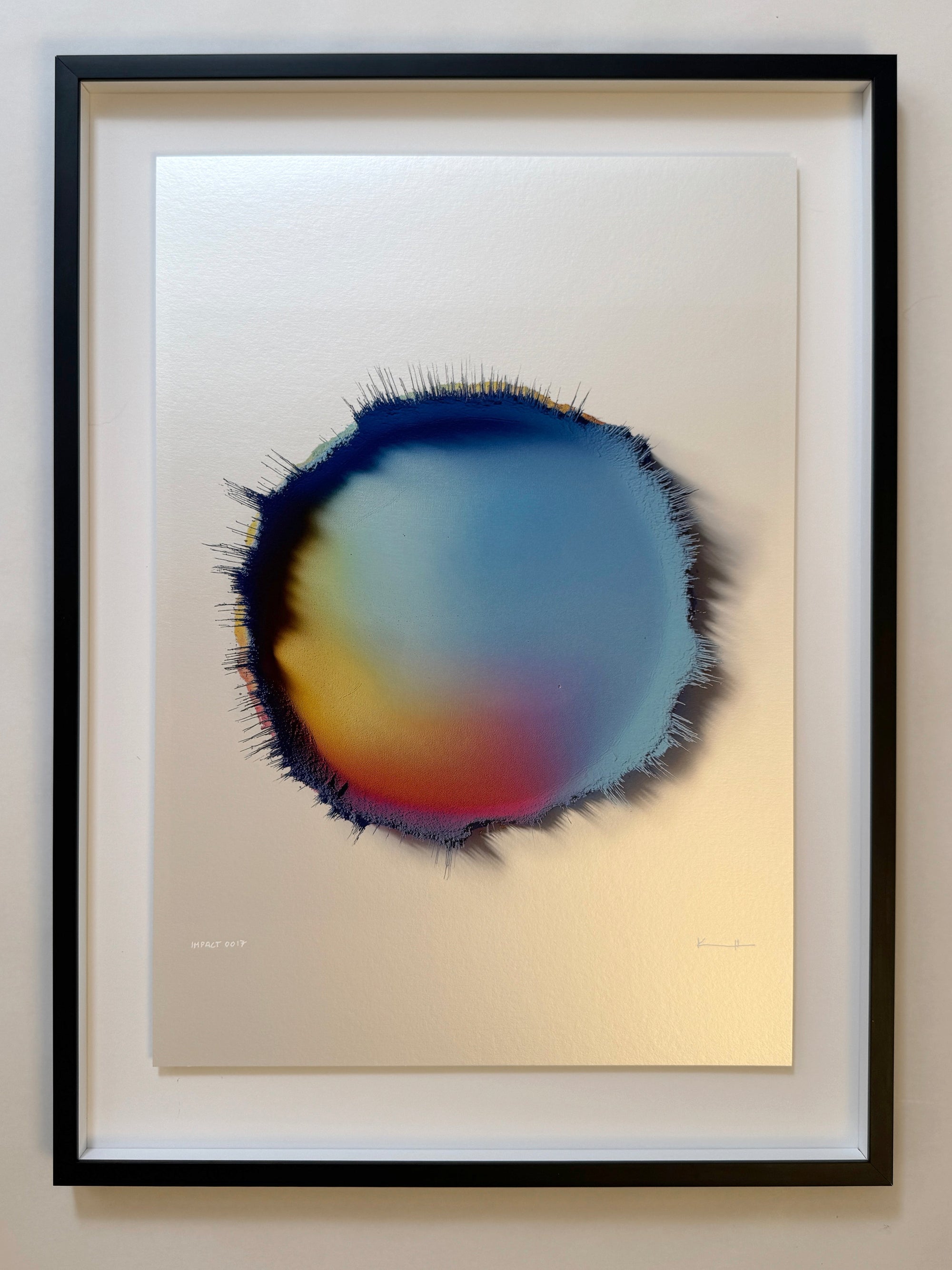 IMPACT 0017 by Kalle Hellzén, hand-signed one-of-one original presented in float mount with Artglass and a black frame. Archival pigment on Hahnemühle Photo Rag Metallic 340gsm.