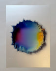 IMPACT 0018 by Kalle Hellzén, hand-signed one-of-one original. Archival pigment on Hahnemühle Photo Rag Metallic 340gsm, from macro studies of pigment, medium, chemistry, and physics under chromatic pressure.