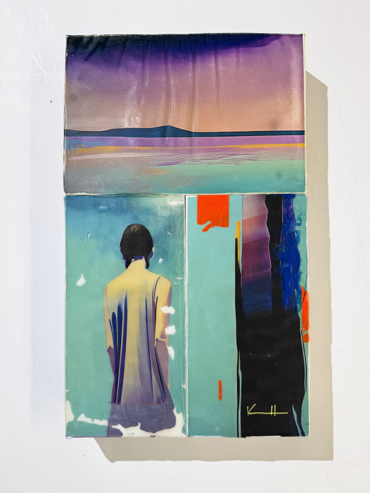 Divide, 30 x 40 cm, pigment transfer, acrylic and varnish on cradled wooden boards