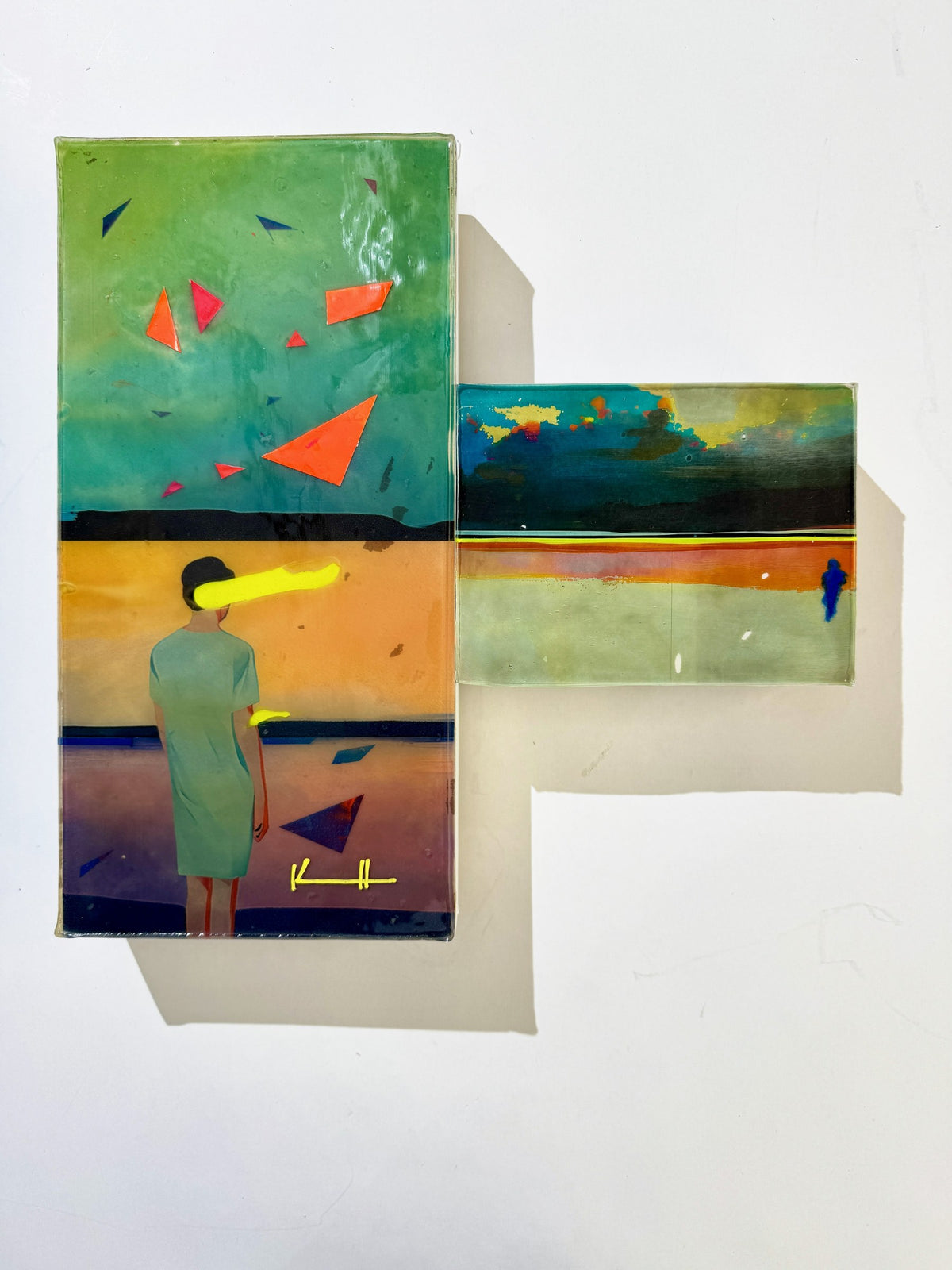 Night Swim, 40 x 40 cm, pigment transfer, acrylic and varnish on cradled wooden boards