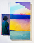 The Cyan Spills, 70 x 90 cm, pigment transfer, acrylic and varnish on cradled wooden boards