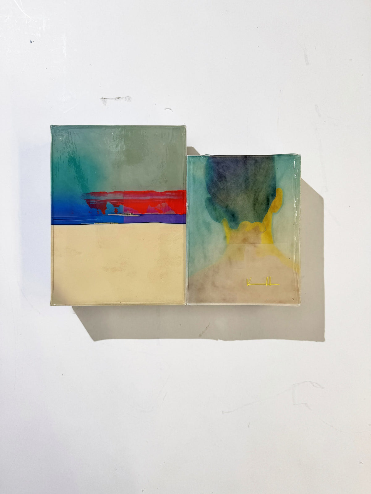 Things About Red, 33 x 24 cm, two panels, pigment transfer, acrylic and varnish on cradled wooden boards