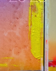Phone lock screen showing a fragment from Kalle Hellzen's work for the Palma show, a yellow stripe against orange and violet, as wallpaper.