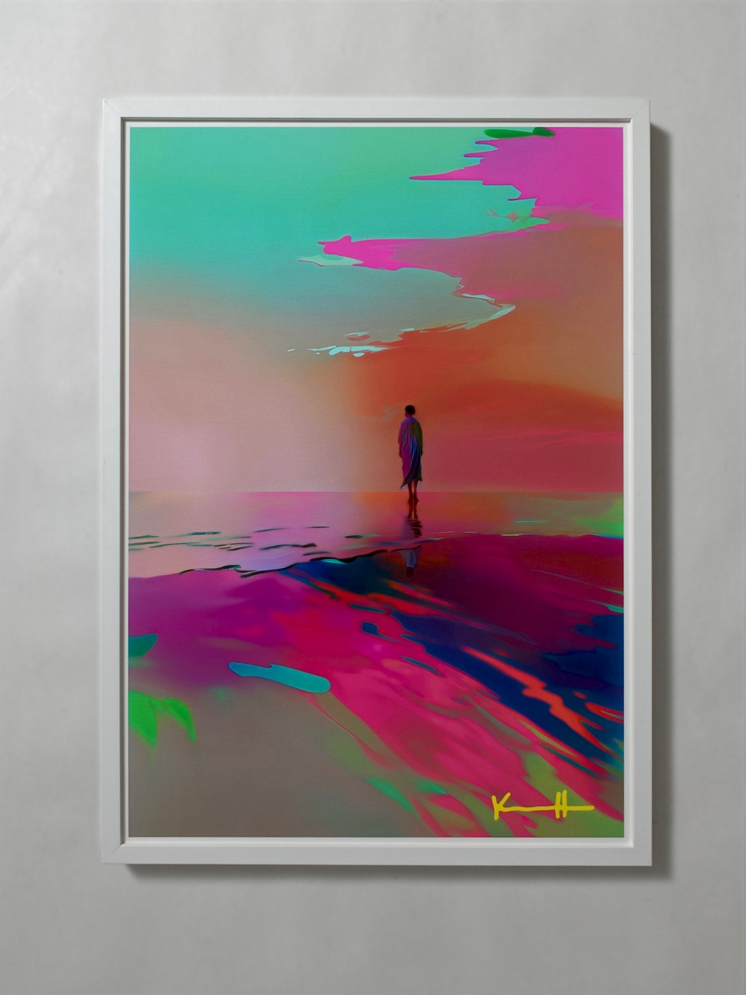 Golden Hour by Atelier Kalle Hellzén, A2 open-edition print flush-mounted in a white frame.