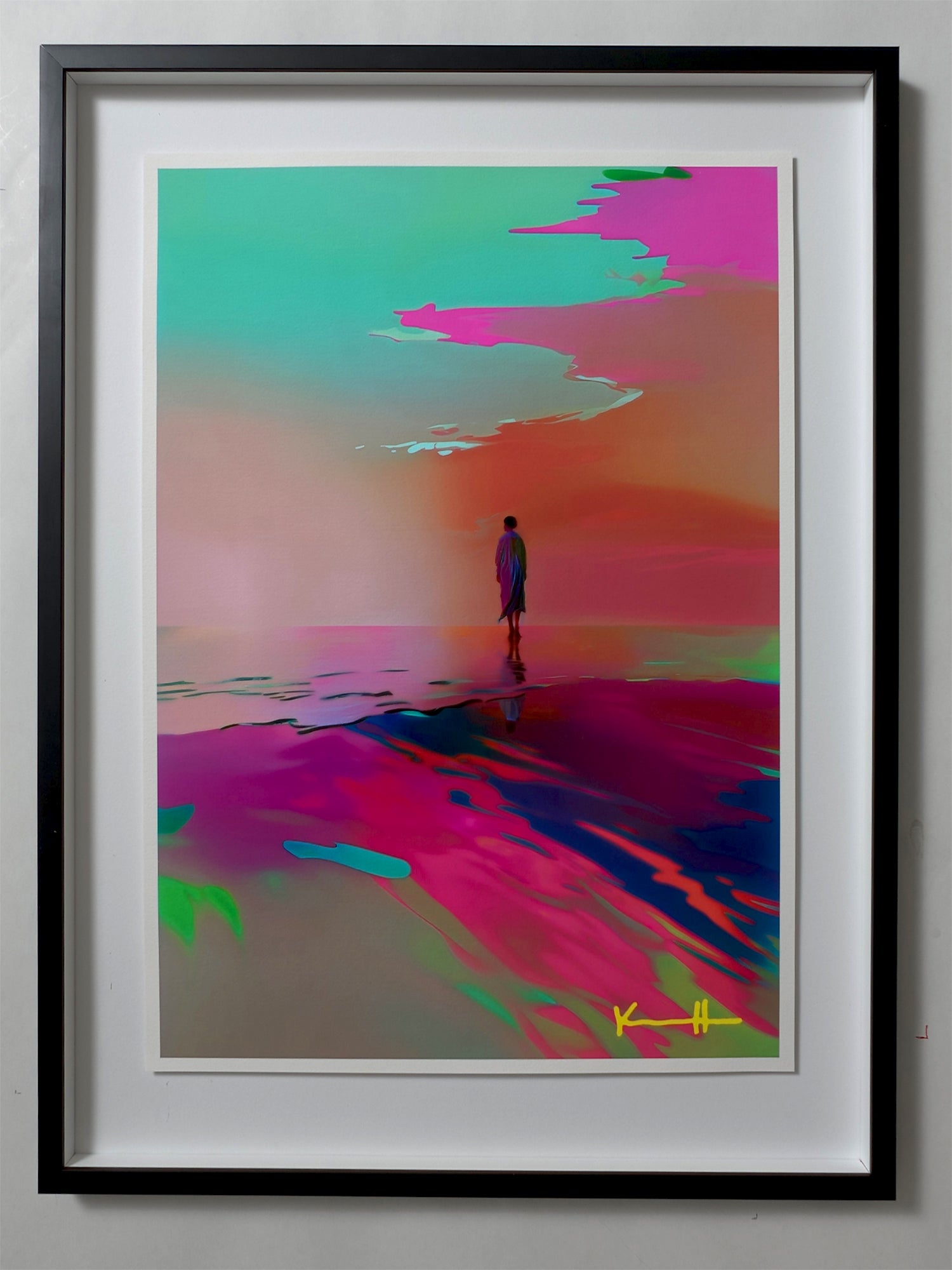 Golden Hour by Atelier Kalle Hellzén, A2 open-edition print float-mounted behind museum glass in a black frame.