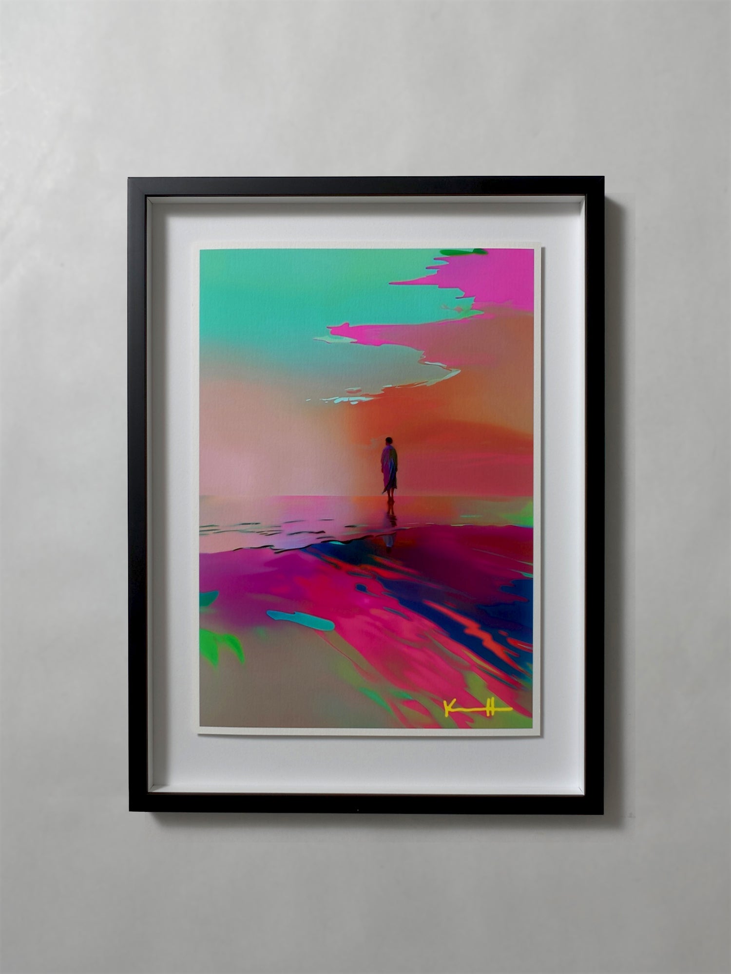 Golden Hour by Atelier Kalle Hellzén, A3 open-edition print float-mounted behind museum glass in a black frame.