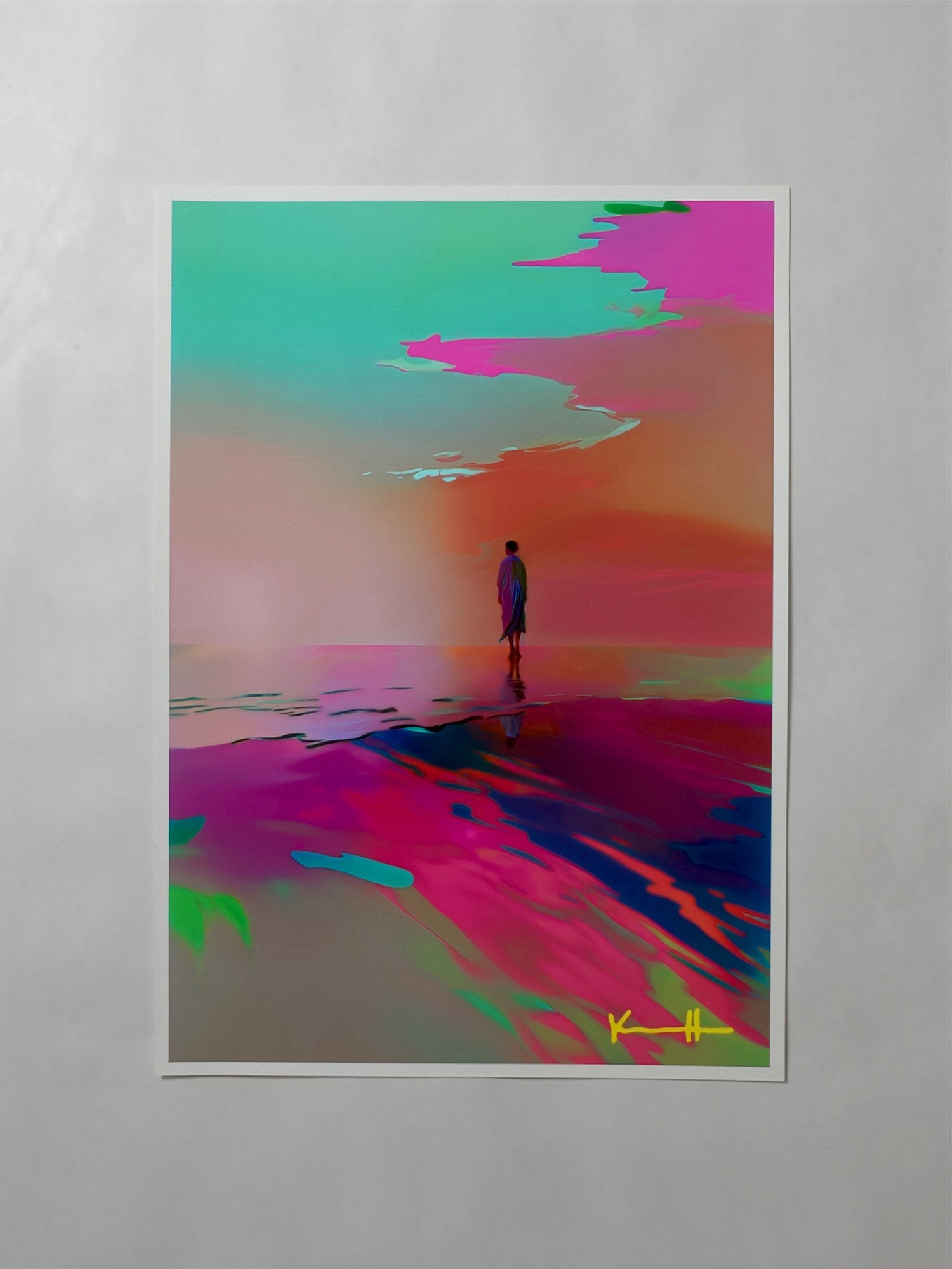 Golden Hour, an open-edition giclée print by Atelier Kalle Hellzén on Hahnemühle German Etching, shown unframed in A2 size.